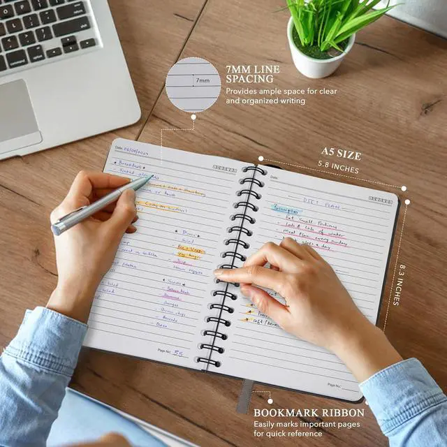 Alt view image 2 of 6 - Nextnoid Lined Spiral Notebook Journal For Women & Men - A5(5.8" x 8.3") 170 Pages, Hardcover Notebooks for Work & Note Taking, College Ruled Journals for Writing - Grey