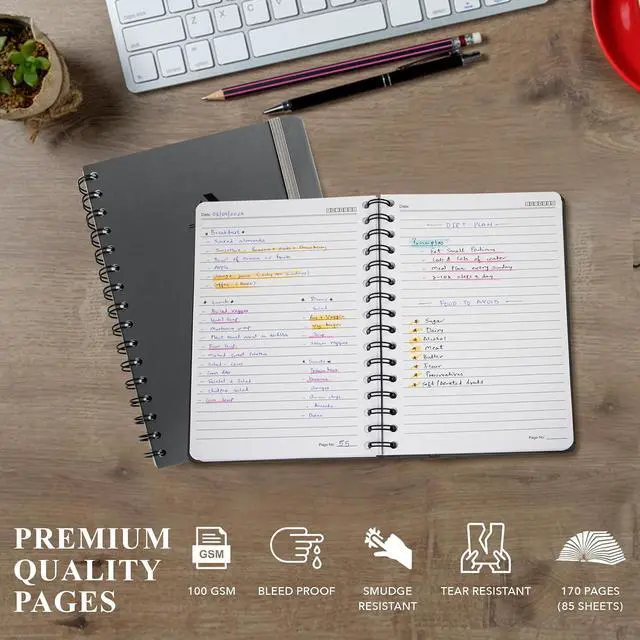 Alt view image 5 of 6 - Nextnoid Lined Spiral Notebook Journal For Women & Men - A5(5.8" x 8.3") 170 Pages, Hardcover Notebooks for Work & Note Taking, College Ruled Journals for Writing - Grey