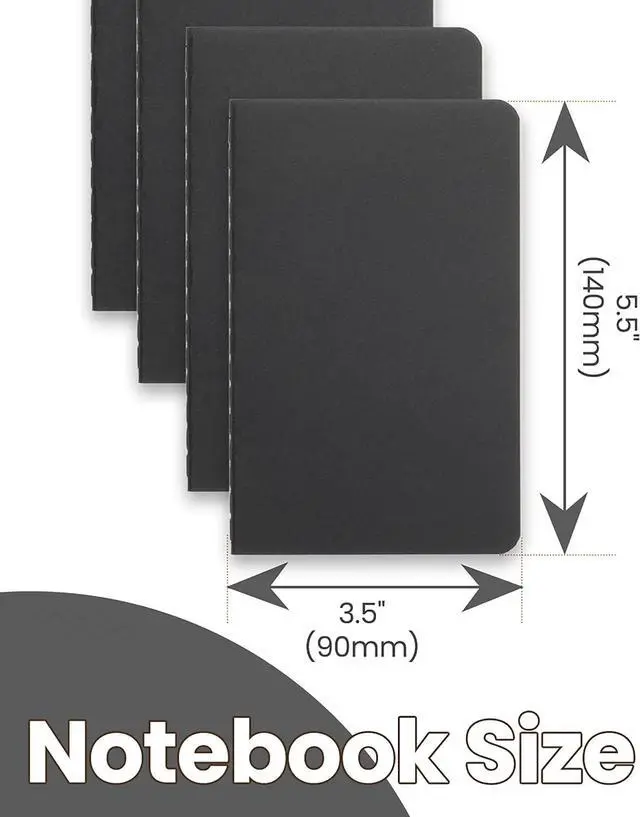 Alt view image 4 of 7 - TWONE 6 Pack Mini Pocket Notebooks, 3.5x5.5, Lined, Black Cardstock