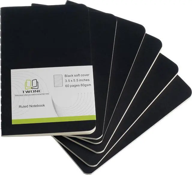 Alt view image 7 of 7 - TWONE 6 Pack Mini Pocket Notebooks, 3.5x5.5, Lined, Black Cardstock