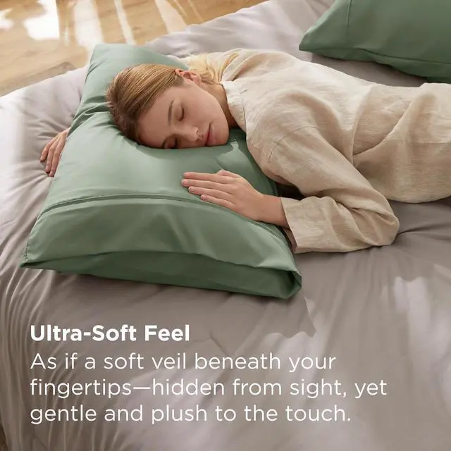 Alt view image 2 of 7 - Bedsure Queen Pillow Cases Set of 2 - Sage Green Brushed Microfiber Pillowcase 2 Pack, Super Soft and Cozy Pillow Case Covers with Envelope Closure for Kids, Wrinkle, Fade Resistant, 20x30 Inches