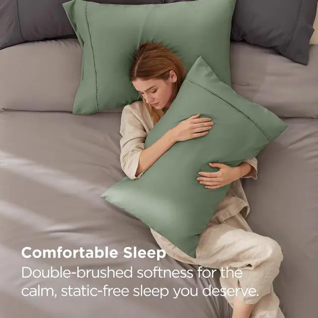 Alt view image 3 of 7 - Bedsure Queen Pillow Cases Set of 2 - Sage Green Brushed Microfiber Pillowcase 2 Pack, Super Soft and Cozy Pillow Case Covers with Envelope Closure for Kids, Wrinkle, Fade Resistant, 20x30 Inches