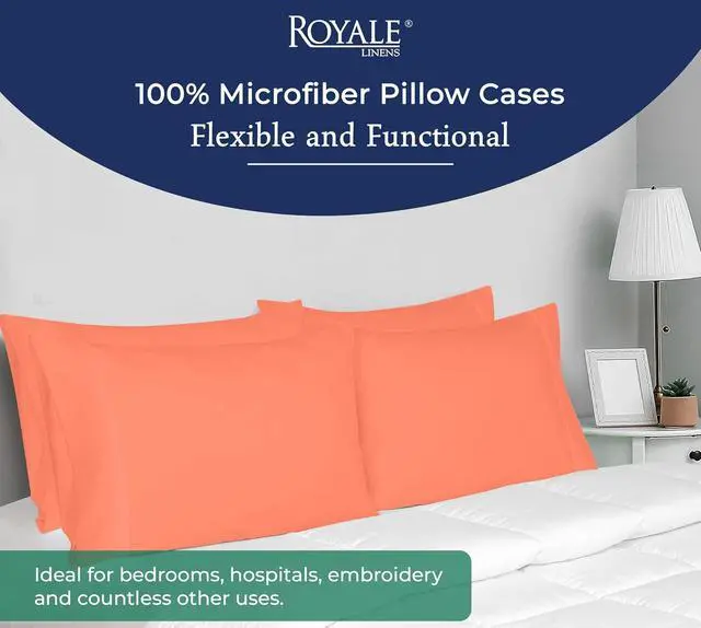 Alt view image 6 of 7 - Royale Linens Standard Pillowcase Set of 2 - Bed Pillow Cover - 20"x26" - Coral Pillowcases - 1800 Brushed Microfiber, Wrinkle & Fade Resistant - Soft & Cozy- Standard Size Pillow Case (STD, Coral)