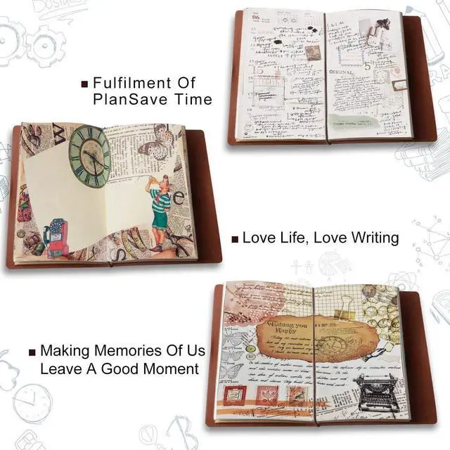Alt view image 5 of 7 - ai-natebok Travel Journal Notebook Vintage Retro Handmade Leather Lined Journal Refillable Note Book for Taking Notes, 4.72 X 7.87inch (White Coffee)