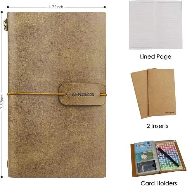 Alt view image 3 of 7 - ai-natebok Travel Journal Notebook Vintage Retro Handmade Leather Lined Journal Refillable Note Book for Taking Notes, 4.72 X 7.87inch (White Coffee)