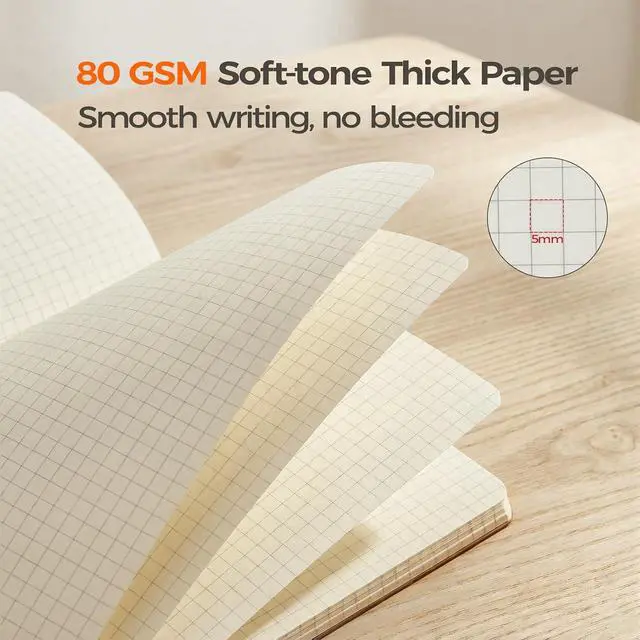Alt view image 3 of 7 - 5 Pack Kraft Notebooks Bulk A5, 60 Pages Grid Graph Paper Journals