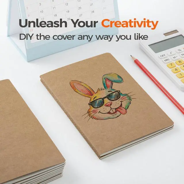 Alt view image 5 of 7 - 5 Pack Kraft Notebooks Bulk A5, 60 Pages Grid Graph Paper Journals