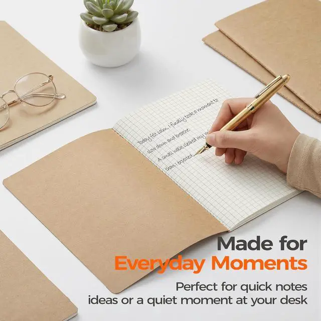 Alt view image 6 of 7 - 5 Pack Kraft Notebooks Bulk A5, 60 Pages Grid Graph Paper Journals