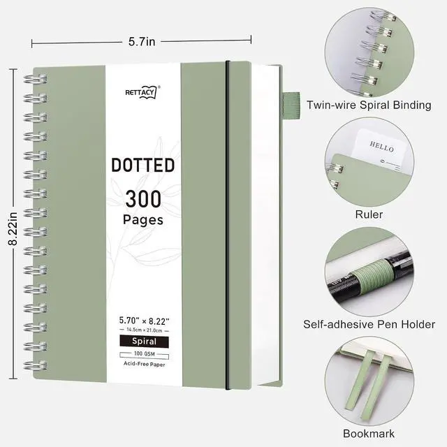 Alt view image 2 of 7 - RETTACY Dotted Journal Notebook, 300 Pages, A5 Medium Size (5.7'' × 8.2'')