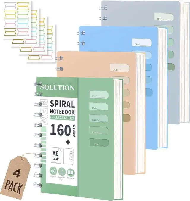 Main image of 4 Pack Small Spiral Notebooks 4 x 6 Pocket Notebook College Ruled Hardcover