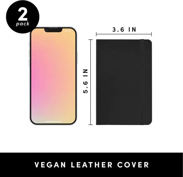 Alt view image 2 of 7 - PAPERAGE Lined Pocket Journal Notebook, 2 Pack, (Black), 160 Pages, Small Notebook, 3.6 inches x 5.6 inches - 100 GSM Thick Paper, Hardcover