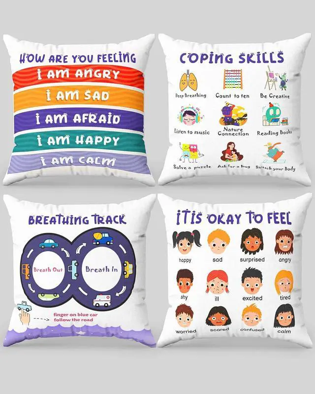 Main image of OLEEK Calming Corner Items 2 Kids Pillow case - Calming Pillows for Classroom - Emotions Pillow Calm Down Corner Supplies - Calm Corner Must Haves - Feelings Wheel Cover - Kid Pillows for Classroom