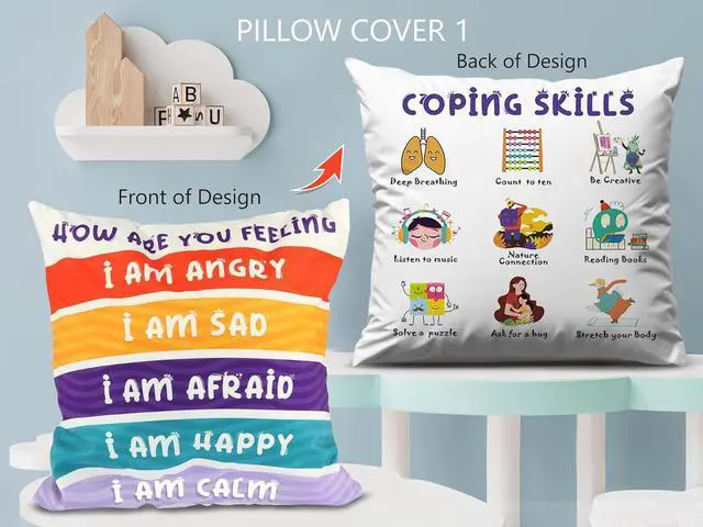Alt view image 2 of 7 - OLEEK Calming Corner Items 2 Kids Pillow case - Calming Pillows for Classroom - Emotions Pillow Calm Down Corner Supplies - Calm Corner Must Haves - Feelings Wheel Cover - Kid Pillows for Classroom