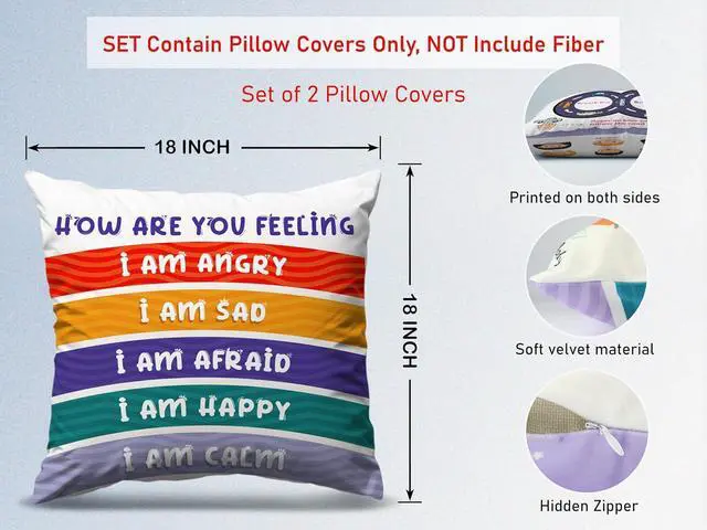 Alt view image 5 of 7 - OLEEK Calming Corner Items 2 Kids Pillow case - Calming Pillows for Classroom - Emotions Pillow Calm Down Corner Supplies - Calm Corner Must Haves - Feelings Wheel Cover - Kid Pillows for Classroom