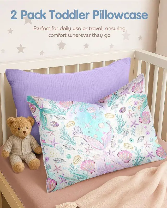 Alt view image 2 of 6 - Miss Adola Ultra-Soft Cotton Toddler Pillowcases Set of 2, Fish Tail