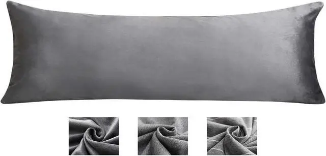Main image of Body Pillow Cover with Zipper Soft Luxury Velvet Body Pillowcase 21" x 54 Long Bed Pillow Cover Protector Cushion Case Grey
