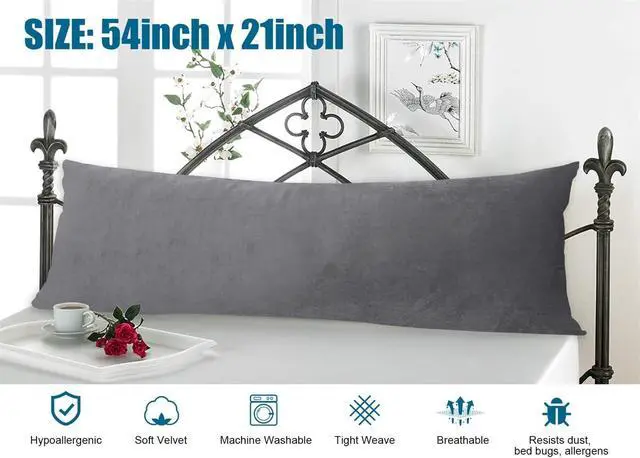 Alt view image 3 of 7 - Body Pillow Cover with Zipper Soft Luxury Velvet Body Pillowcase 21" x 54 Long Bed Pillow Cover Protector Cushion Case Grey