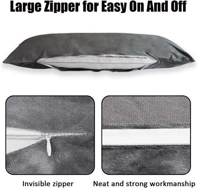 Alt view image 4 of 7 - Body Pillow Cover with Zipper Soft Luxury Velvet Body Pillowcase 21" x 54 Long Bed Pillow Cover Protector Cushion Case Grey