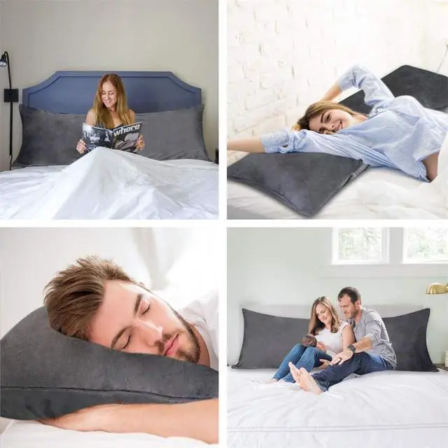 Alt view image 6 of 7 - Body Pillow Cover with Zipper Soft Luxury Velvet Body Pillowcase 21" x 54 Long Bed Pillow Cover Protector Cushion Case Grey