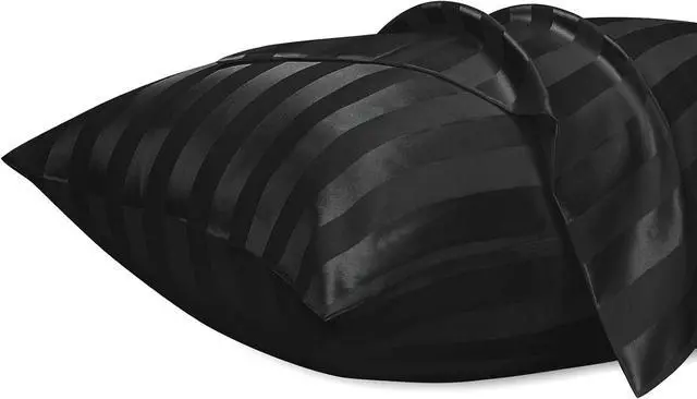 Main image of Lirex Satin Pillowcases, Similar to Silk Pillow Cases King Size Set of 2, Pillow Case for Sleeping Women with Zipper Closure, Gifts for Women Men, Black Stripes, King (20" x 36")