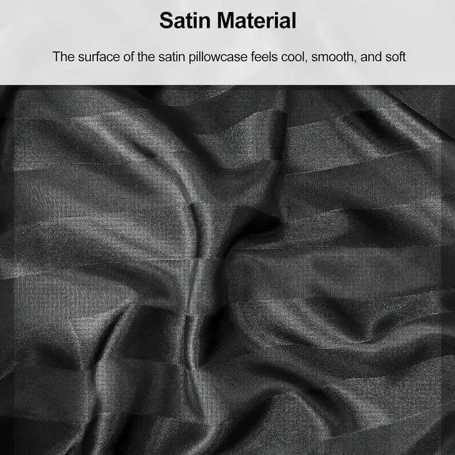Alt view image 2 of 6 - Lirex Satin Pillowcases, Similar to Silk Pillow Cases King Size Set of 2, Pillow Case for Sleeping Women with Zipper Closure, Gifts for Women Men, Black Stripes, King (20" x 36")