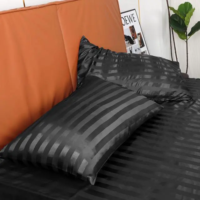 Alt view image 6 of 6 - Lirex Satin Pillowcases, Similar to Silk Pillow Cases King Size Set of 2, Pillow Case for Sleeping Women with Zipper Closure, Gifts for Women Men, Black Stripes, King (20" x 36")