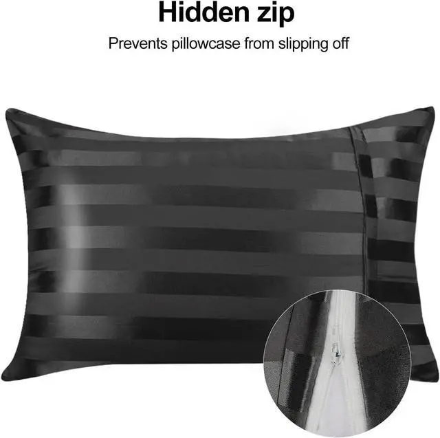 Alt view image 5 of 6 - Lirex Satin Pillowcases, Similar to Silk Pillow Cases King Size Set of 2, Pillow Case for Sleeping Women with Zipper Closure, Gifts for Women Men, Black Stripes, King (20" x 36")