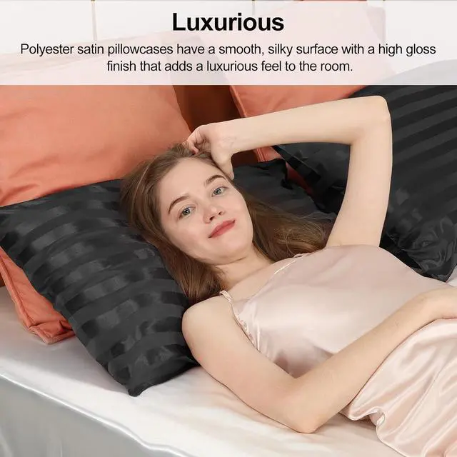Alt view image 4 of 6 - Lirex Satin Pillowcases, Similar to Silk Pillow Cases King Size Set of 2, Pillow Case for Sleeping Women with Zipper Closure, Gifts for Women Men, Black Stripes, King (20" x 36")