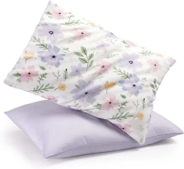 Main image of TILLYOU Toddler Pillowcases 13 x 18 Travel Pillow Case 2 Pack, Kids Pillowcases Machine Washable with Envelope Closure, Brilliant Little Flowers