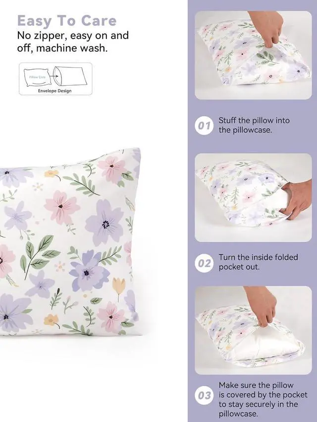 Alt view image 4 of 6 - TILLYOU Toddler Pillowcases 13 x 18 Travel Pillow Case 2 Pack, Kids Pillowcases Machine Washable with Envelope Closure, Brilliant Little Flowers