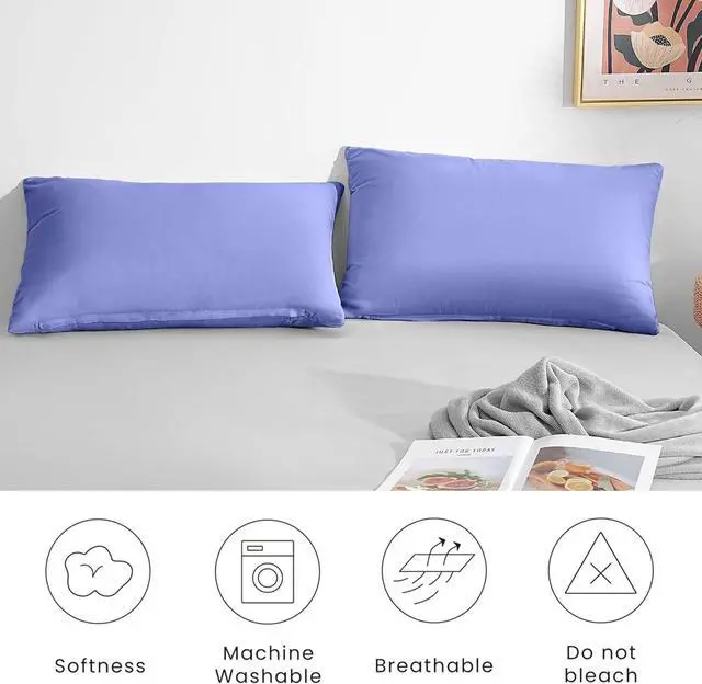 Alt view image 2 of 7 - Mohap Zipper Pillowcase 2 Pieces Brushed Microfiber 1800 Hotel Quality Super Soft Pillow Cover No Shrinkage No Fade Pillow Protectors - Lavender, Queen