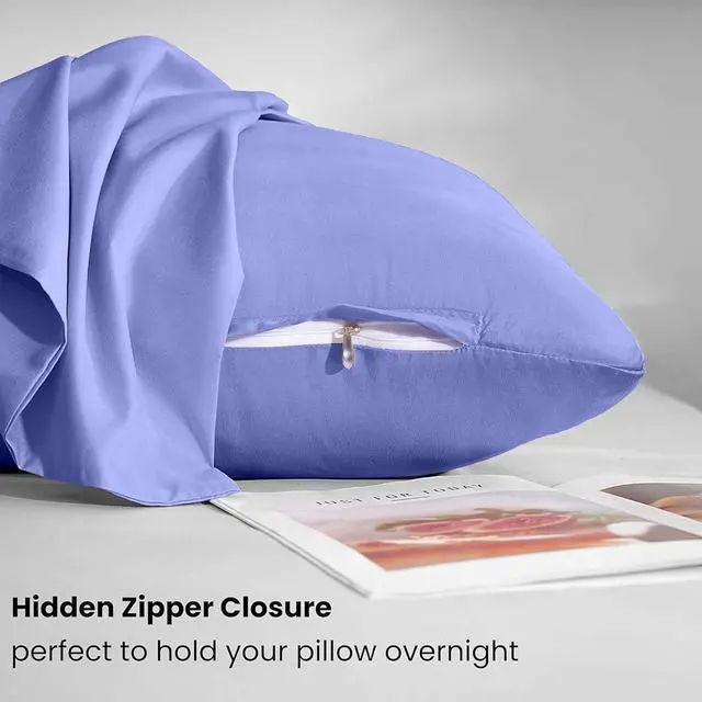 Alt view image 5 of 7 - Mohap Zipper Pillowcase 2 Pieces Brushed Microfiber 1800 Hotel Quality Super Soft Pillow Cover No Shrinkage No Fade Pillow Protectors - Lavender, Queen