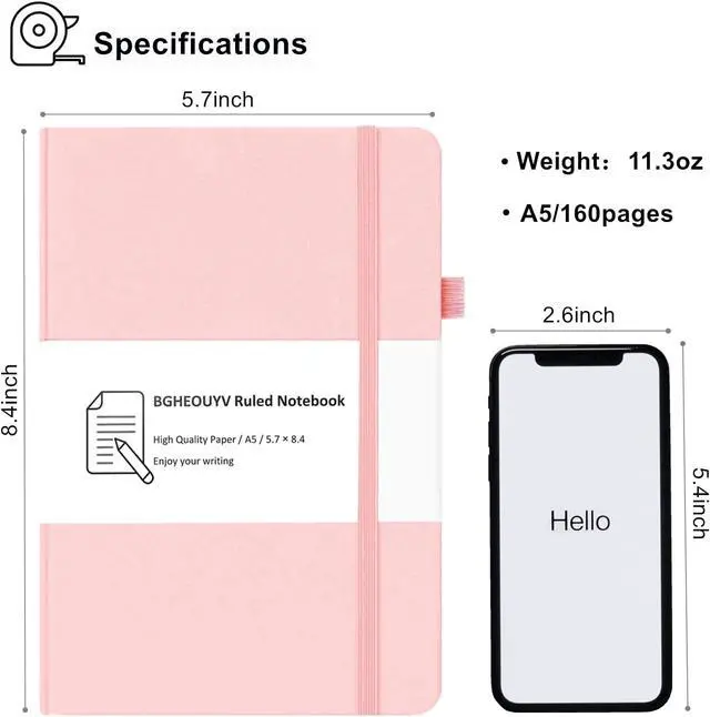 Alt view image 2 of 7 - Notebook Journal, College Ruled Notebook Lined A5 160 Pages,Hard Cover Journals for Writing, Notebooks for Work Office School Women Men,5.7 inches x 8.4 inches(Pink)