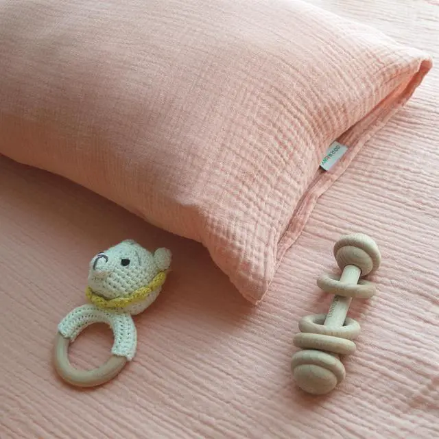 Alt view image 6 of 7 - Organic Cotton Muslin Mini Pillowcases with Envelope Design,2 Pack Ultra Breathable Kids Toddler Pillowcases for Boys and Girls- 13 x 18 inches (Coral)