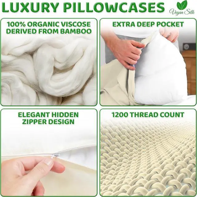 Alt view image 7 of 7 - Anti Acne Pillowcase - Standard Size 20"x26" with Zipper, Premium 75% Viscose Derived from Bamboo, 25% Modal Blend, Beige, 1 Piece - Cooling Silky Satin Pillow Case - Oeko-TEX Certified