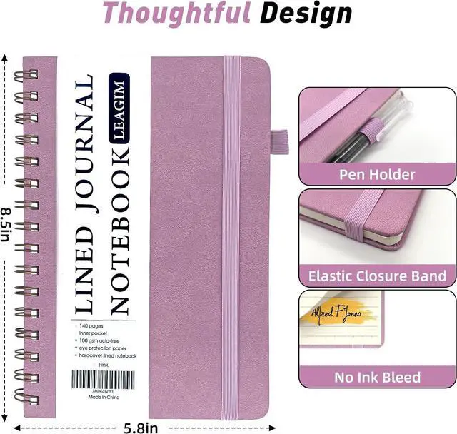 Alt view image 4 of 7 - LEAGIM Lined Spiral Journal Notebook for Women & Men, College Ruled Hardcover Notebook for Work & Note Taking, Journals for Writing, 100 GSM, Business, School, 140 Pages, A5(5.8"x8.5") - Pink