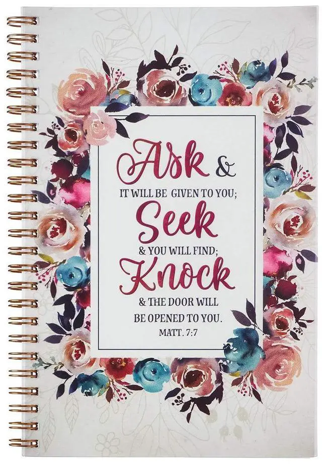 Main image of Christian Art Gifts Notebook Ask Seek Knock Matthew 7:7 Bible Verse Inspirational Writing Notebook Gratitude Prayer Journal Flexible Cover 128 Ruled Pages w/Scripture, 6 x 8.5 Inches