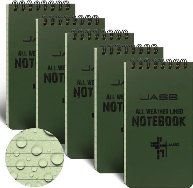 Main image of Yamadura All-Weather Top-Spiral Notebook 3" x 5" Green Cover Waterproof Shower Aqua Notes Notepad Notebook(5 Pack)