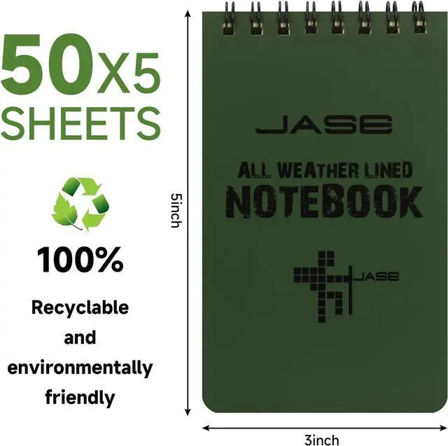 Alt view image 2 of 6 - Yamadura All-Weather Top-Spiral Notebook 3" x 5" Green Cover Waterproof Shower Aqua Notes Notepad Notebook(5 Pack)