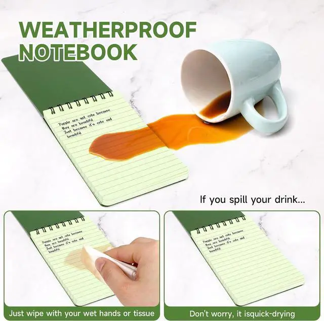 Alt view image 3 of 6 - Yamadura All-Weather Top-Spiral Notebook 3" x 5" Green Cover Waterproof Shower Aqua Notes Notepad Notebook(5 Pack)