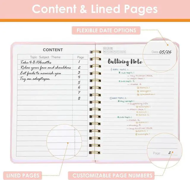 Alt view image 5 of 7 - LABUK Hardcover Spiral Notebook for Women, A5 Lined Pink Journaling Notebooks for Work, 5.5 x 8in 160Pages Spiral Journal for Writing