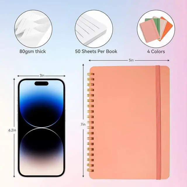 Alt view image 2 of 7 - 4 PCS Small Spiral Notebook 5x7, Spiral Journal Notebook, Notebooks for Work, Note Taking, School, Small Notebooks 5x7 with Strap, Cute Notebooks for Women 50 Sheets