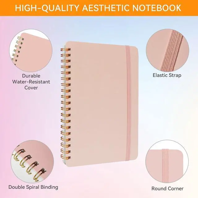 Alt view image 3 of 7 - 4 PCS Small Spiral Notebook 5x7, Spiral Journal Notebook, Notebooks for Work, Note Taking, School, Small Notebooks 5x7 with Strap, Cute Notebooks for Women 50 Sheets