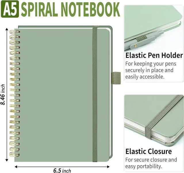 Alt view image 2 of 7 - YOXMJDB Lined Spiral Notebook, Small A5 College Ruled Notebook with Pen Holder, 140 Pages Hardcover Notebook Journal for Women, To Do List Notebook for Work, Bible, and Meeting (A5, Green, No Pen)