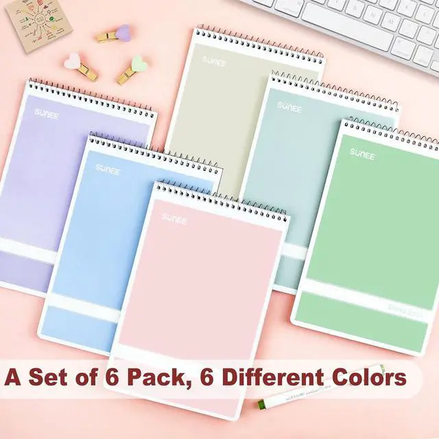 Alt view image 2 of 7 - SUNEE Steno Pads 6x9 6 Pack, Gregg Rule, 60 Sheets, 6 Assorted Color Spiral Notebook 6x9, White Paper, Take Notes with Top Spiral Notebook, for School, University, College, Work, Office