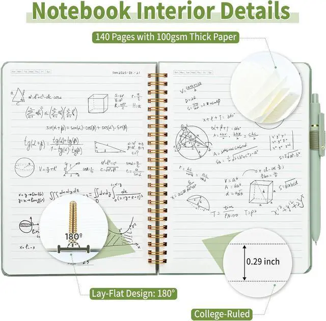 Alt view image 4 of 7 - YOXMJDB Lined Spiral Notebook, Small A5 College Ruled Notebook with Pen Holder, 140 Pages Hardcover Notebook Journal for Women, To Do List Notebook for Work, Bible, and Meeting (A5, Green, No Pen)