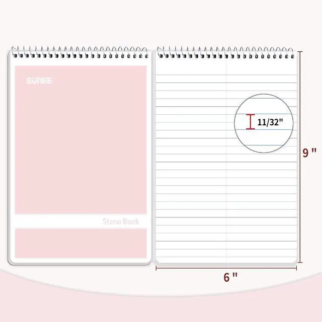 Alt view image 4 of 7 - SUNEE Steno Pads 6x9 6 Pack, Gregg Rule, 60 Sheets, 6 Assorted Color Spiral Notebook 6x9, White Paper, Take Notes with Top Spiral Notebook, for School, University, College, Work, Office