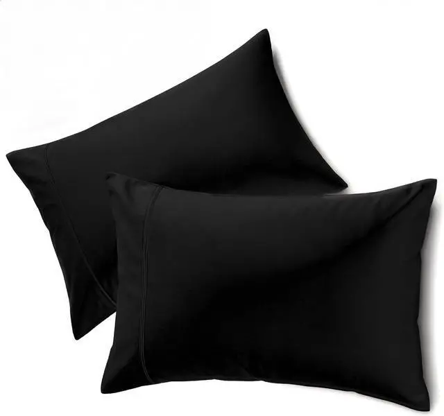 Main image of QUEENSBAY Standard Pillow Cases Set of 2, Microfiber Cooling Pillowcases, Soft Breathable Envelope Closure Pillow Covers, Wrinkle Free Easy Care Bed Pillowcases, Size 20x26 Inches, Cooling Black