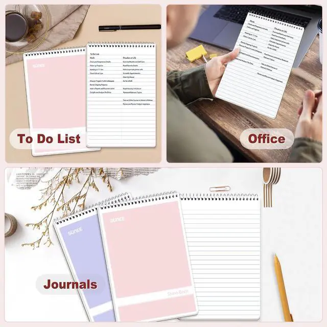 Alt view image 6 of 7 - SUNEE Steno Pads 6x9 6 Pack, Gregg Rule, 60 Sheets, 6 Assorted Color Spiral Notebook 6x9, White Paper, Take Notes with Top Spiral Notebook, for School, University, College, Work, Office