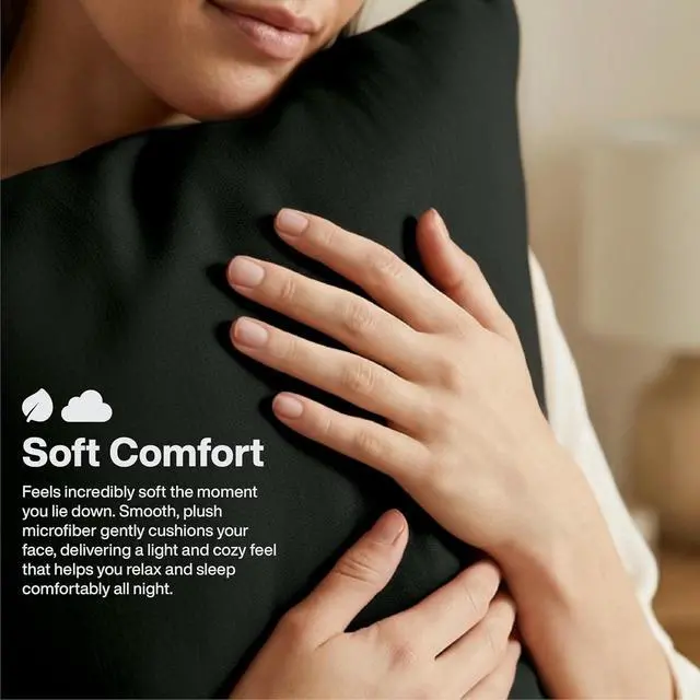 Alt view image 6 of 7 - QUEENSBAY Standard Pillow Cases Set of 2, Microfiber Cooling Pillowcases, Soft Breathable Envelope Closure Pillow Covers, Wrinkle Free Easy Care Bed Pillowcases, Size 20x26 Inches, Cooling Black